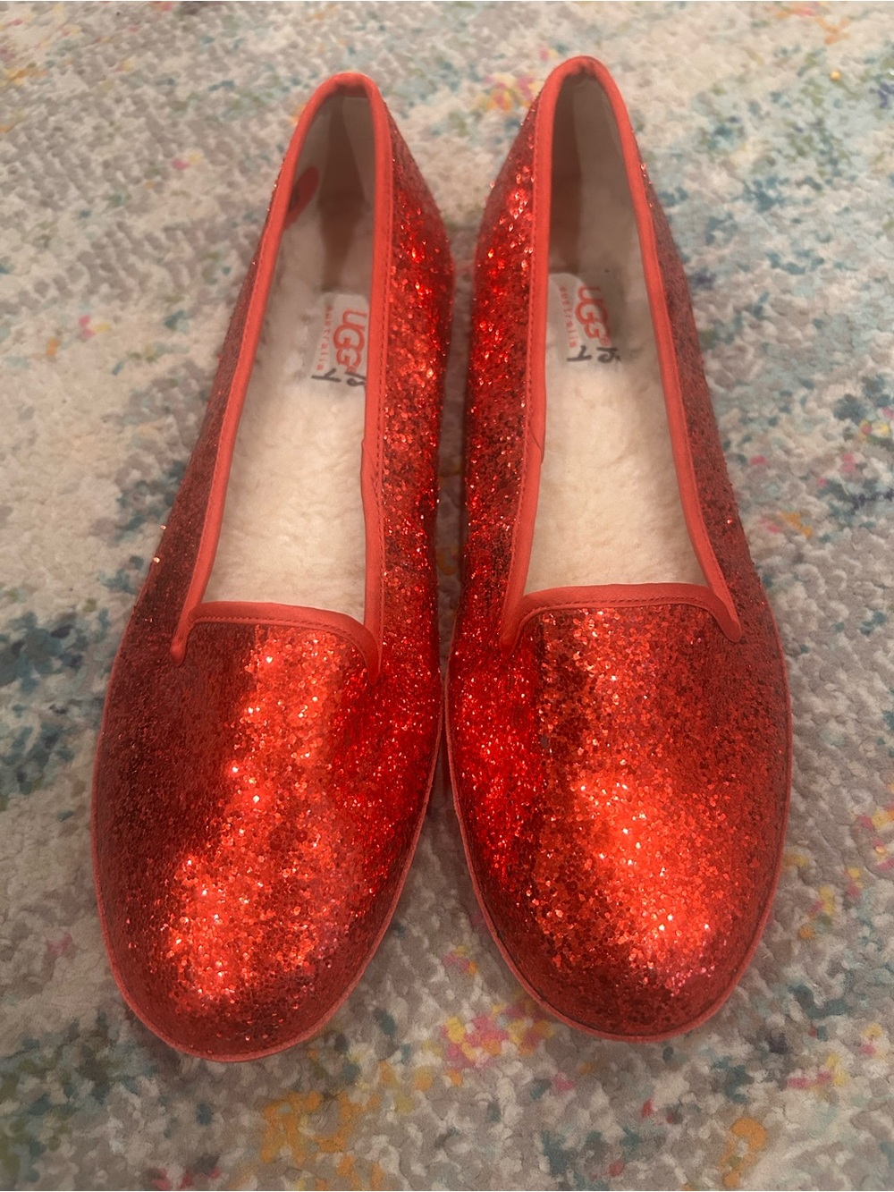 UGG Women's Red Glitter Slip-On Flats